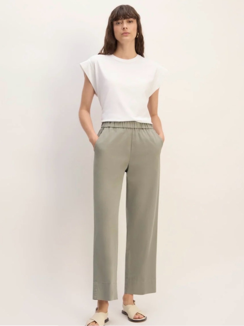 Everlane The Easy Pant Sage Green Cropped Wide Leg Pull On SZ 4